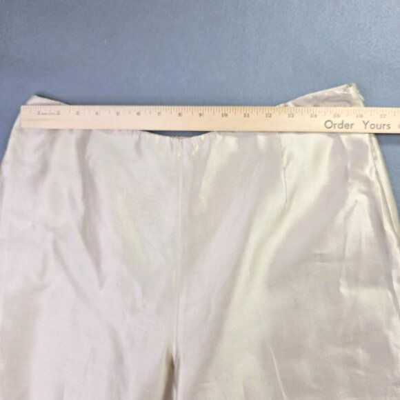 Talbots Pants Women 14 Beige Pure Silk Lined Side Zip Dress Slack Taper Leg Chic - Picture 9 of 12